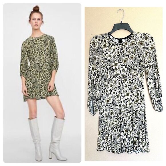 Zara Floral Print 3/4 Sleeve Mini Dress - Picture 1 of 10
